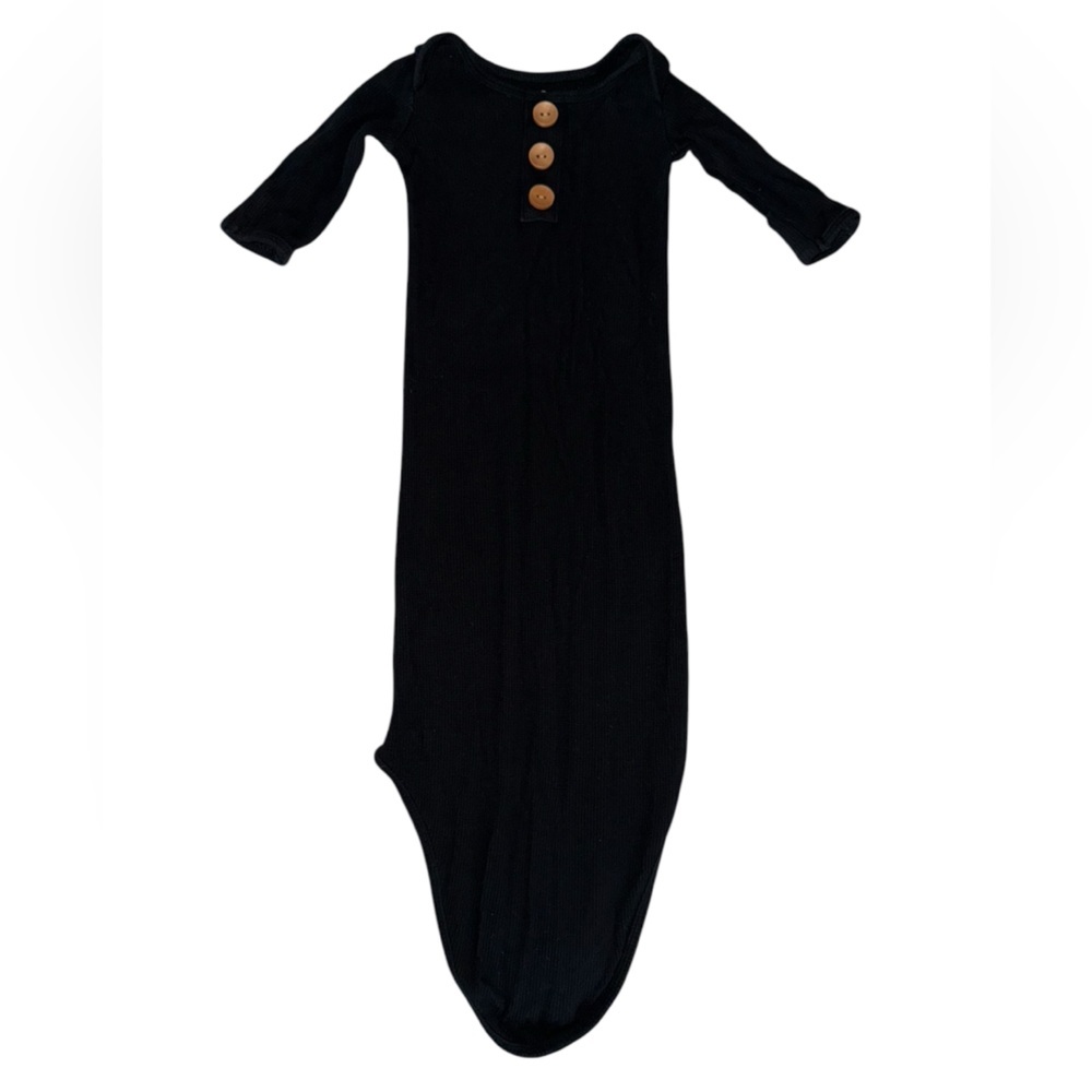 Caden Lane Black Knotted Baby Gown with Wooden Buttons